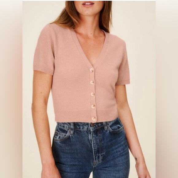 NWOT Reformation Women’s Serenade Cashmere Cardigan S Pink Short Quiet Luxury - Picture 2 of 10